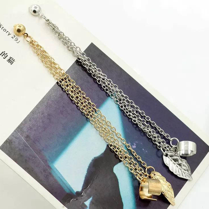 Leaf Chain Ear Cuff Earrings
