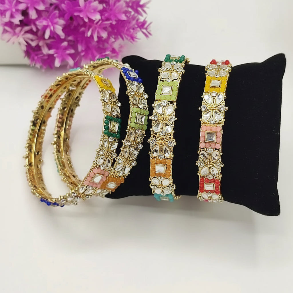 Kundan Kara Bangles Set of 4
