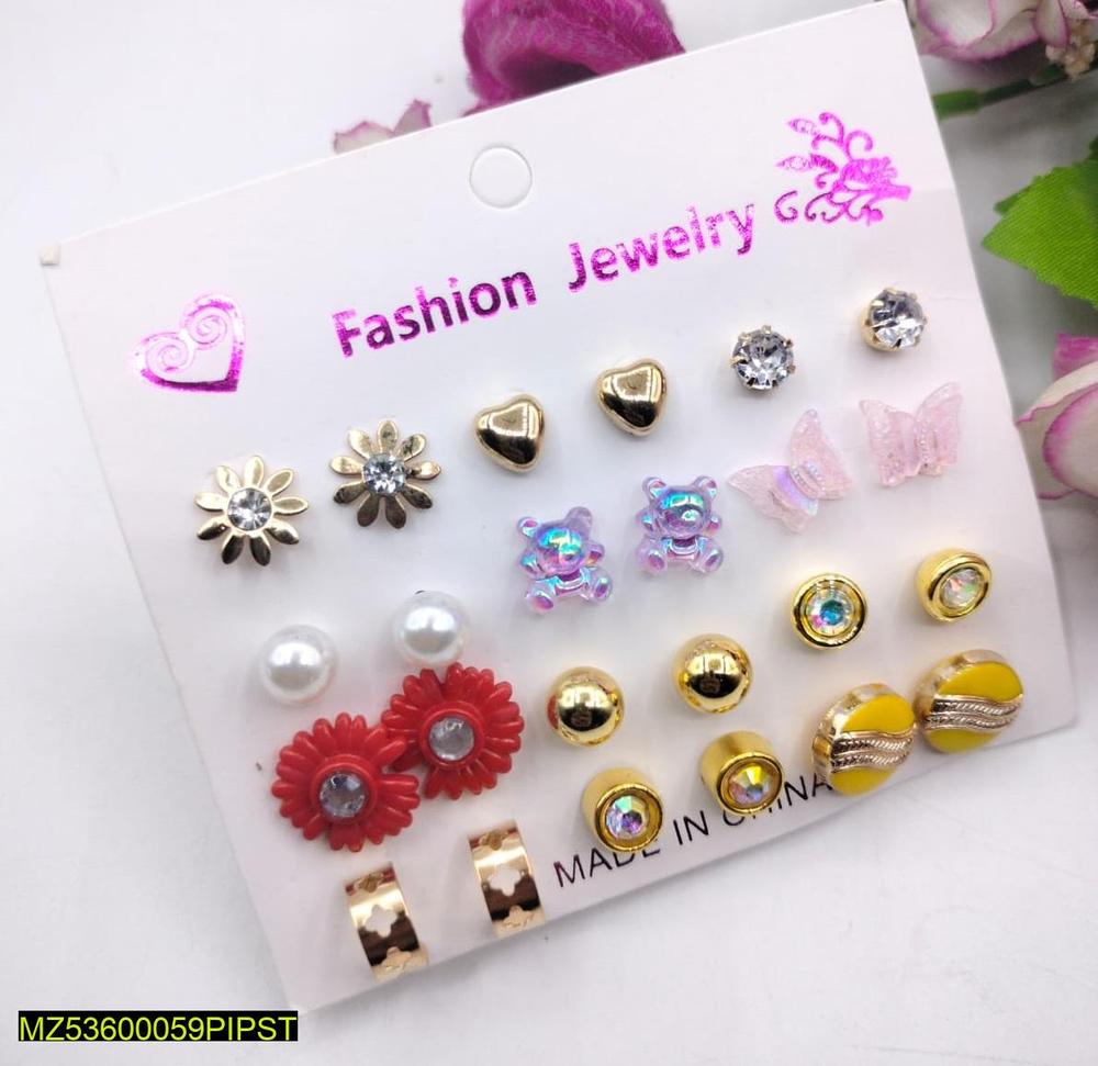 Artificial Stone Ear Studs 12 Pairs