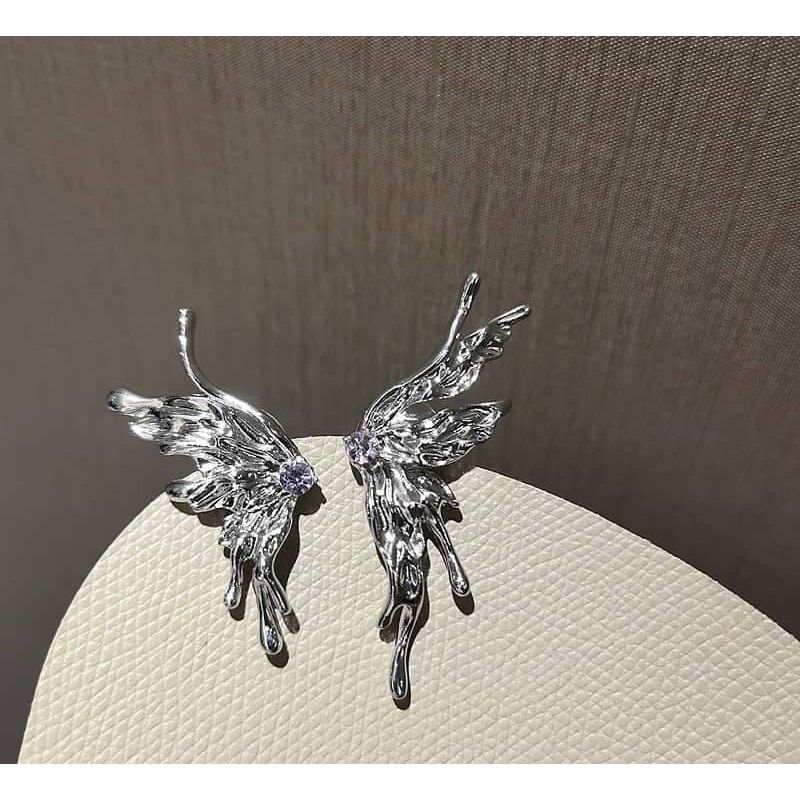 Silver Plated Rhinestone Butterfly Earrings