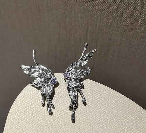 Silver Plated Rhinestone Butterfly Earrings